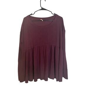 Free People Women’s Maroon Oversized Long Sleeve Pleated Knit Blouse Size Small